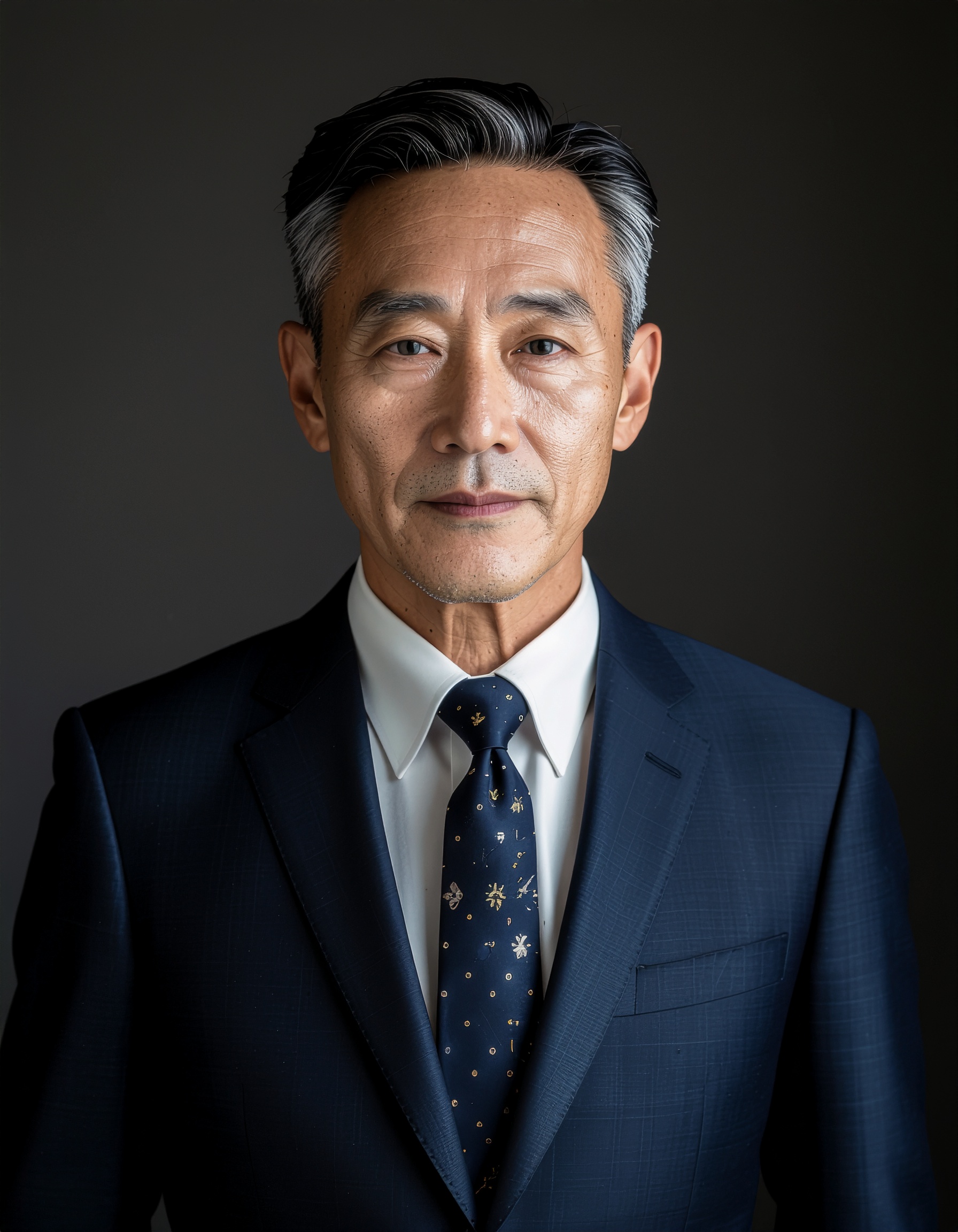 Confident Middle-Aged Man in Elegant Blue Suit
